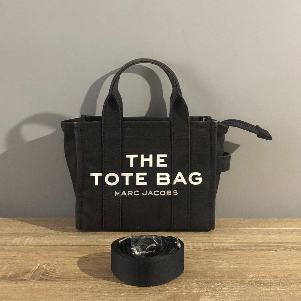 Marc Jacobs The Tote Bag Black SMALL Canvas Tote Handbag Purse M0016493-001